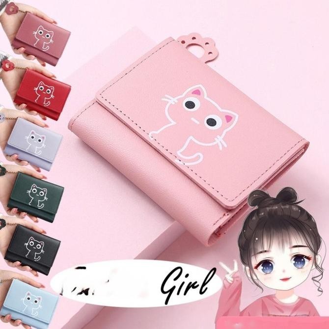 Dompet Anak Perempuan Lucu Lipat Pendek Mini Karakter Kucing