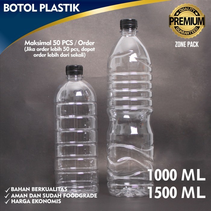 ```````] Botol Plastik LN + Tutup 1 Liter 1,5 Liter Botol Juice Teh