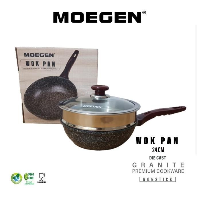Moegen Germany Wok Pan 24Cm Granite Plus Steamer / Kukusan