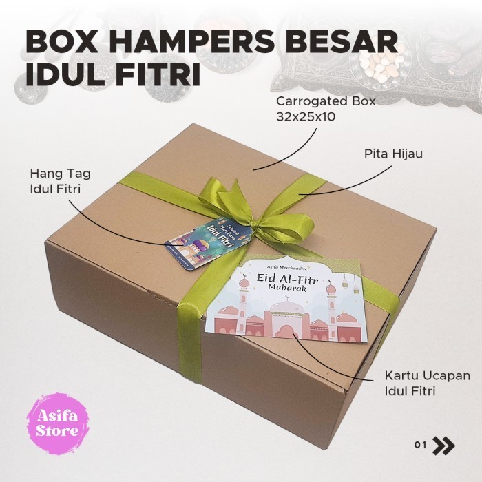 Box Hampers Idul Fitri Besar - Parsel Lebaran Lengkap + Kartu Ucapan