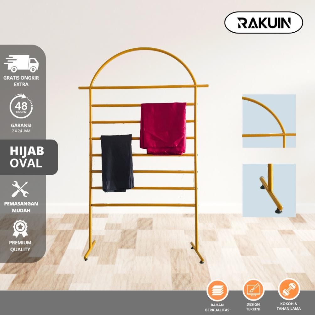 SALE RAK HIJAB OVAL - GANTUNGAN JILBAB BESI KOKOH & MINIMALIS OVAL GOLD / RAK DISPLAY HIJAB ESTETIK 