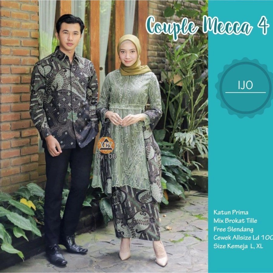 KEBAYA COUPLE KEMEJA MODERN BAJU COUPLE KEBAYA BRUKAT SETELAN WANITA - Hijau