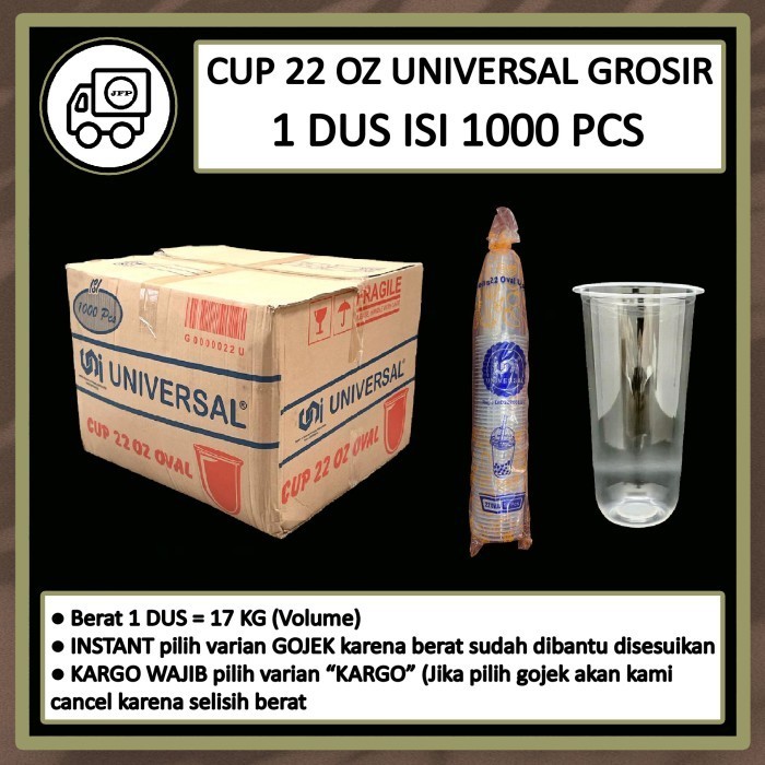 Cup 22 Oz Oval Universal Cup Gelas Plastik Grosir 1 Dus Isi 1000 Pcs