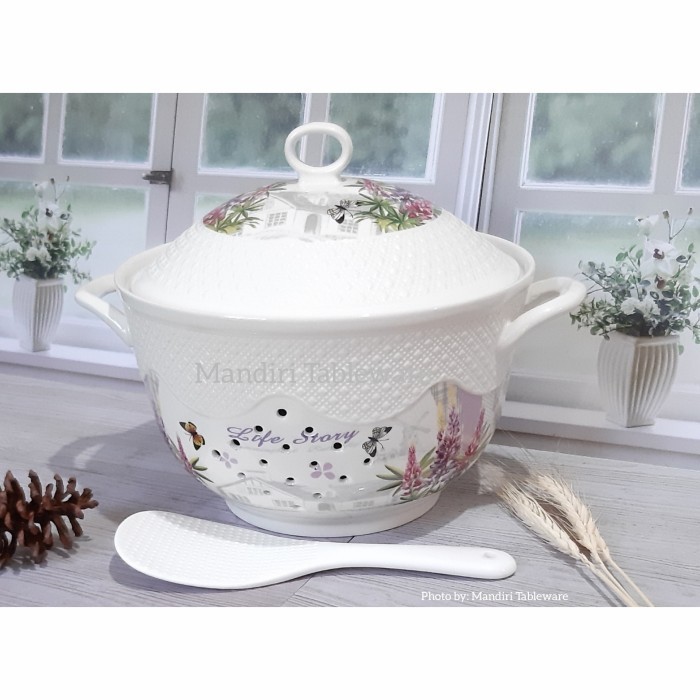 Tempat Nasi Keramik / Sangku Nasi Fiorenza Motif Lavender (Lv-858)