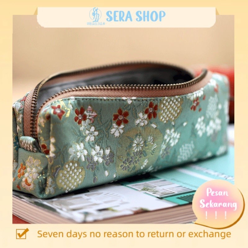 

✜∏Sera Qilu Asli Asli Tas Pena Brokat Kapasitas Besar Tas Alat Tulis Retro Sastra Tas Pena Wanita Hadiah Sederhana