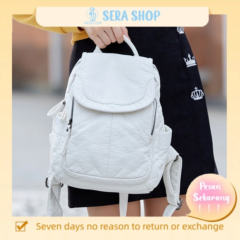 tas ransel kulit sera wanita 2022 fashion trendi baru tas travel kulit putih semua cocok untuk wanit