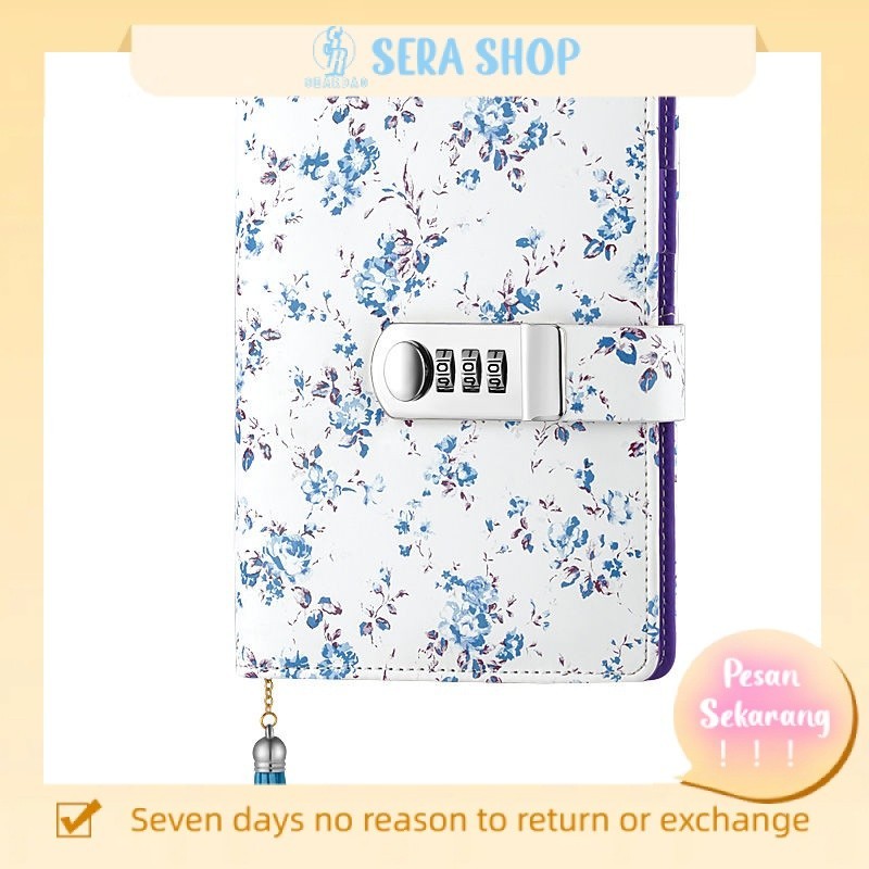 

⊕❍Sera notebook binder A6 binder diary dengan kunci kecil segar kata sandi kunci notepad halaman warna notebook