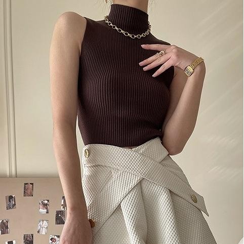 Ajwpedia Inner Rajut Turtleneck Tanpa Lengan Premium Bahan Halus