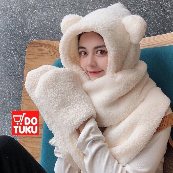 Topi Jennie Lucu Imut Topi Beruang Syal Panjang Dewasa Anak-Anak Syal