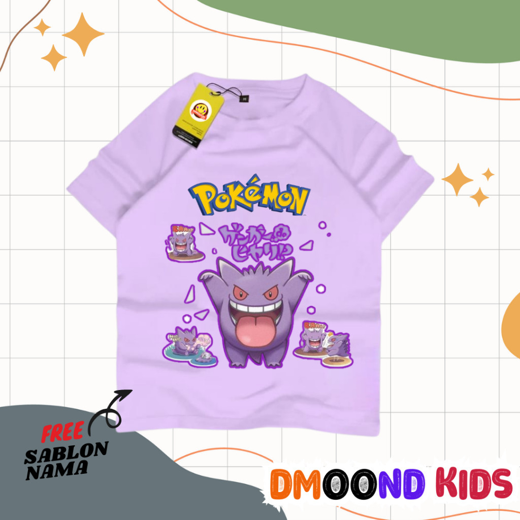 Baju Pokemon Gengar - Tshirt Anak Model Terbaru Motif Pokemon Gengar  - Kaos Anak Unisex / Baju Kaos