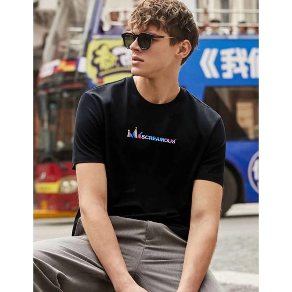 Screamous T-Shirt Hitam Rainbow Sablon / Baju Kaos Screamous Lengan Pendek / Kaos Screamous Rainbow 