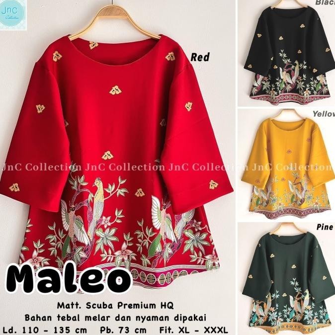 Blouse Atasan Scuba Jumbo Wanita Motif- Maleo Top