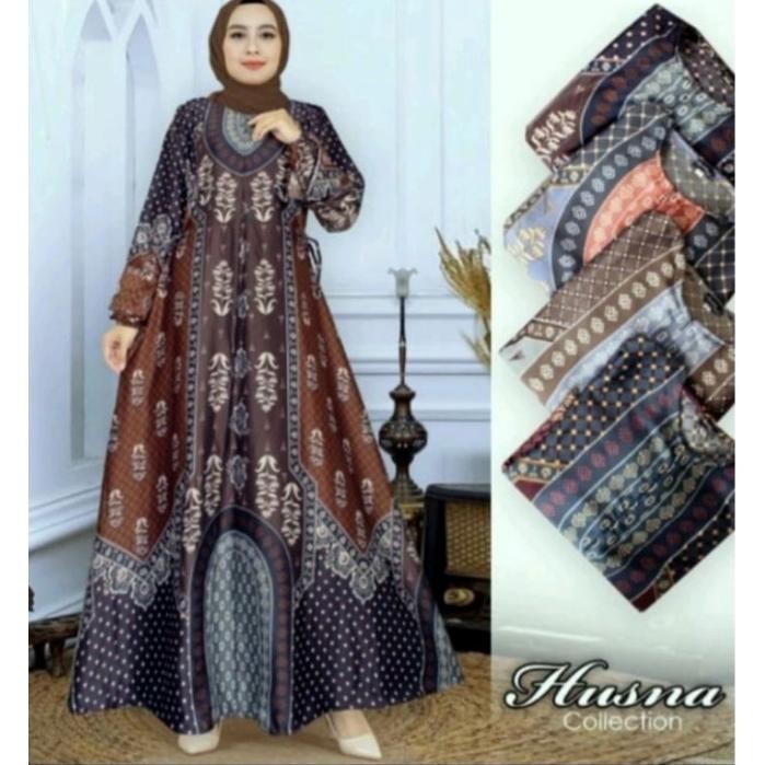 Gamis Raflesia Bahan Silk Print | Gamis Silk Premium | Gamis Motif Jumbo Sale