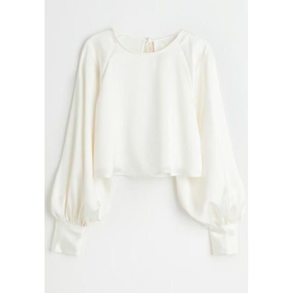 Hm702 Puffsleeve Satin Blouse Baju Atasan Wanita Branded