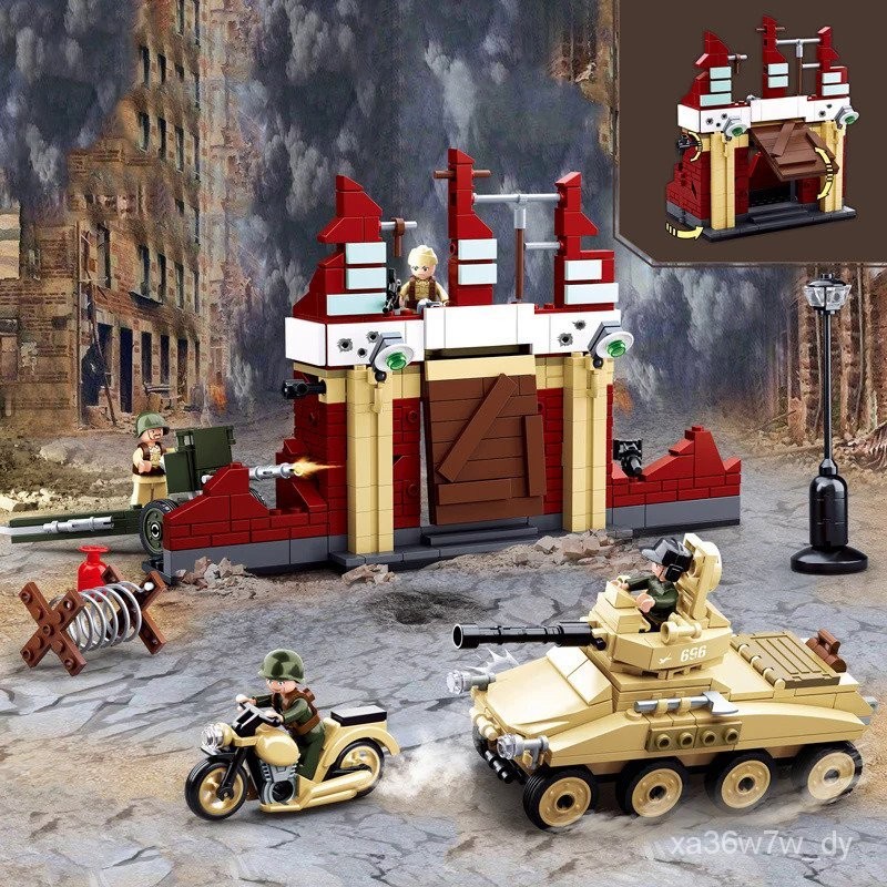 SLUBAN Set Blok Bangunan Moto Benteng Militer WW2 Set Balok Bangunan Tentara Soviet Geay Bricks Kit 