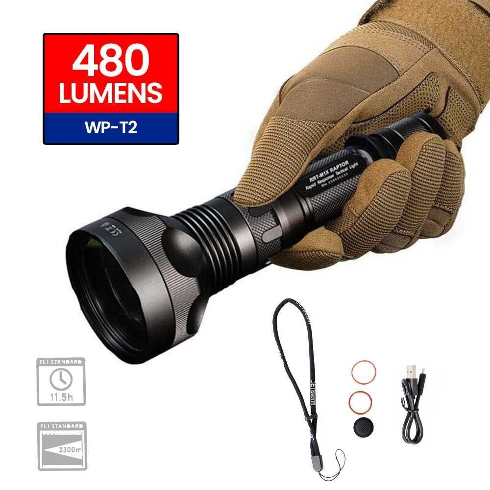 JETBeam Senter Laser LED Raptor Flashlight WP-T2 480 Lumens - RRT-M1X