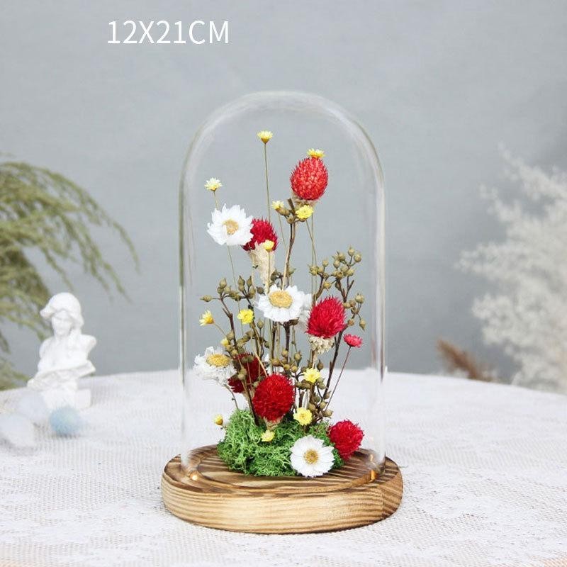 INCHOI Bunga Dekorasi Kaca Eternal Flower Dome Glass IN123 Abu Artificial Kecil Gerbera Palsu Piony 