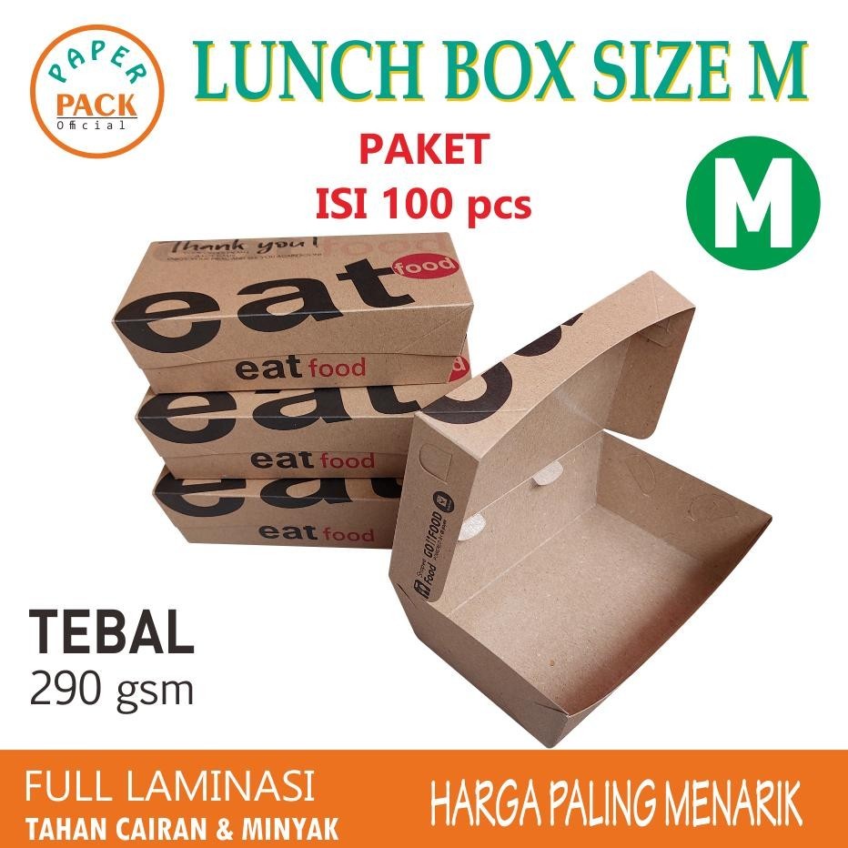 SALE (ISI 100 )DUS M CETAK COKLAT EAT BOX ISI 100/lunch box/paper lunch box/ dus cetak /lunch box M 