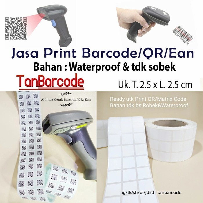 

250 pcs cetak Sticker QR code 2.5x2.5 cm waterproof