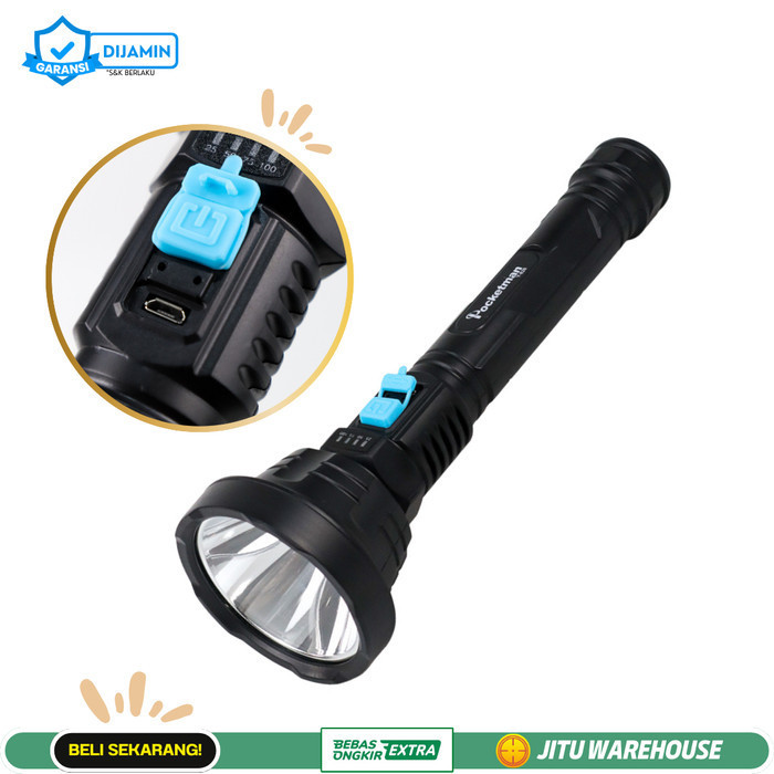 Senter Cas LED Besar Super Terang Jarak Jauh Waterproof Rechargeable