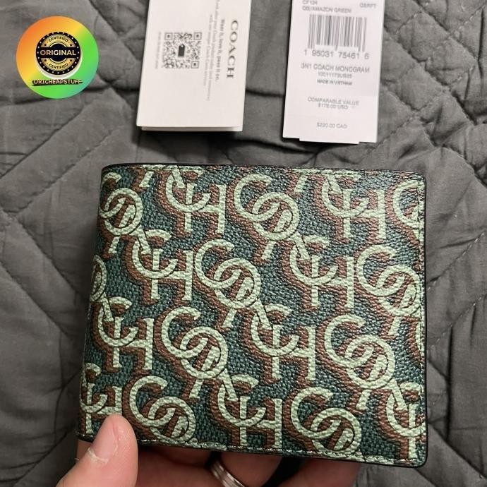 DOMPET COACH MEN WALET LEATHER 3IN1 MONOGRAM GREEN MEN WALLET ORIGINAL AGUSTIKASTORE44