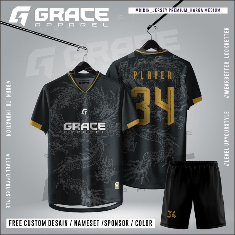 jersey bola volly badminton futsal sepakbola NAGA GOLD HITAM SOCCER VOLI