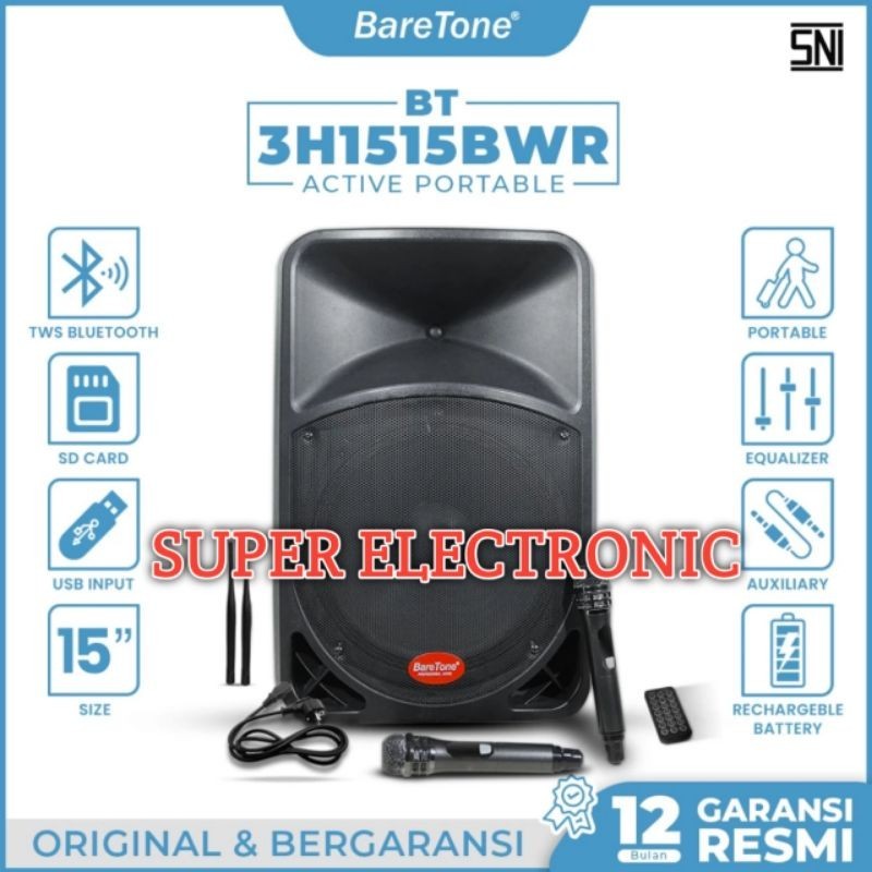 Speaker Portable Baretone 15Bwr Original Speaker 15inch Garansi Resmi