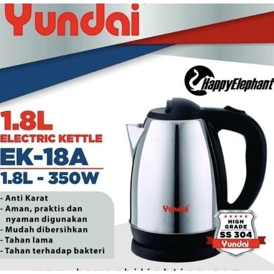 BEST SELLER  YUNDAI ELECTRIC KETTLE TEKO PEMANAS LISTRIK OTOMATIS STAINLESS 1.8 Ltr TERLARIS