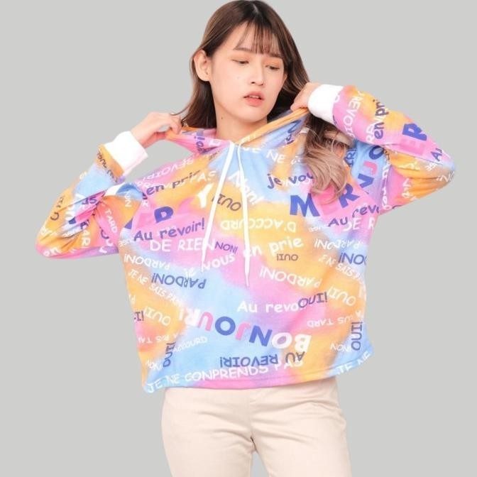 Monellina Kade Kaos Crop Hoodie Tie Dye Jumbo Lengan Panjang Wanita