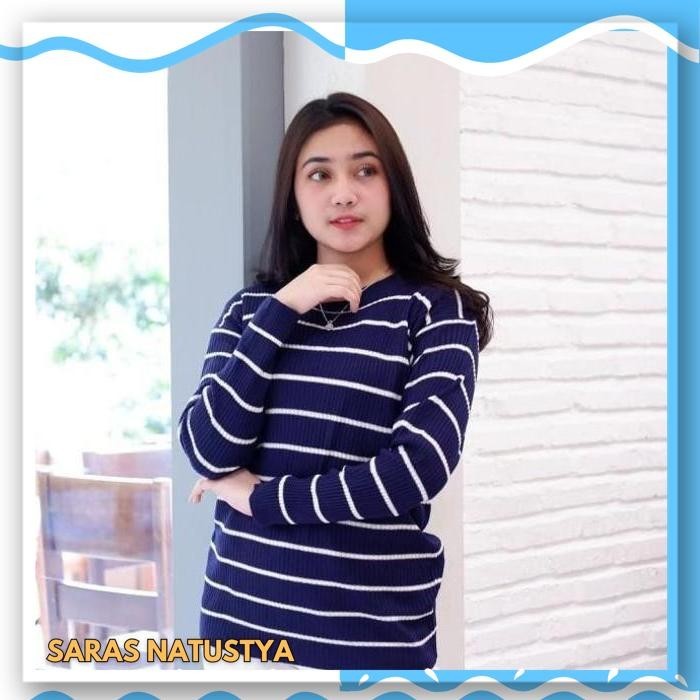 BLOUSE SUCI NAVI RO  PAKAIAN WANITA ATASAN RAJUT SALUR NAVY GRATIS ONGKIR !!