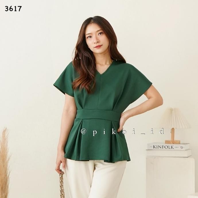 Baju Merah Wanita / Atasan Natal Hijau / Blouse V Neck Asimetris Murah