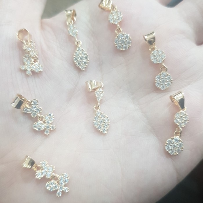 LIONTIN KALUNG PERMATA PUTIH TUMPUK SUSUN MEWAH EMAS ASLI 375 8K