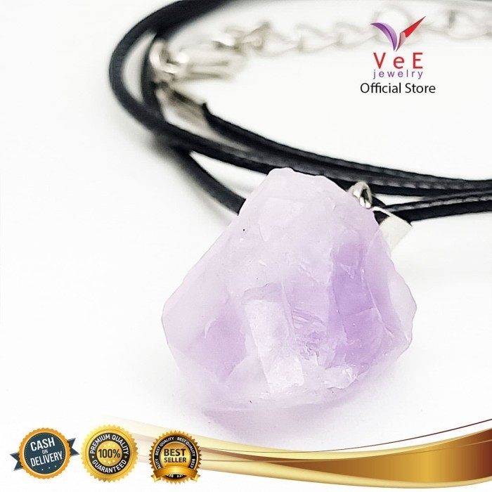 KALUNG LIONTIN BATU KECUBUNG UNGU AMETHYST BONGKAHAN - VEE LIONTIN