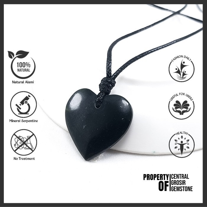 LIONTIN LOVE ASLI BATU GIOK HITAM NATURAL BLACK JADE