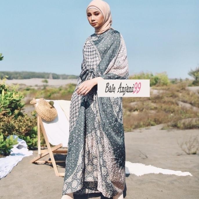 Baju Batik Wanita Dress Kaftan Batik Hijab Syari Muslim Jumbo Modern