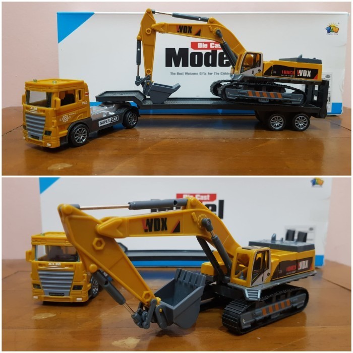 Diecast Mobil Kontainer Angkut Excavator - Diecast Truk Angkut Beko