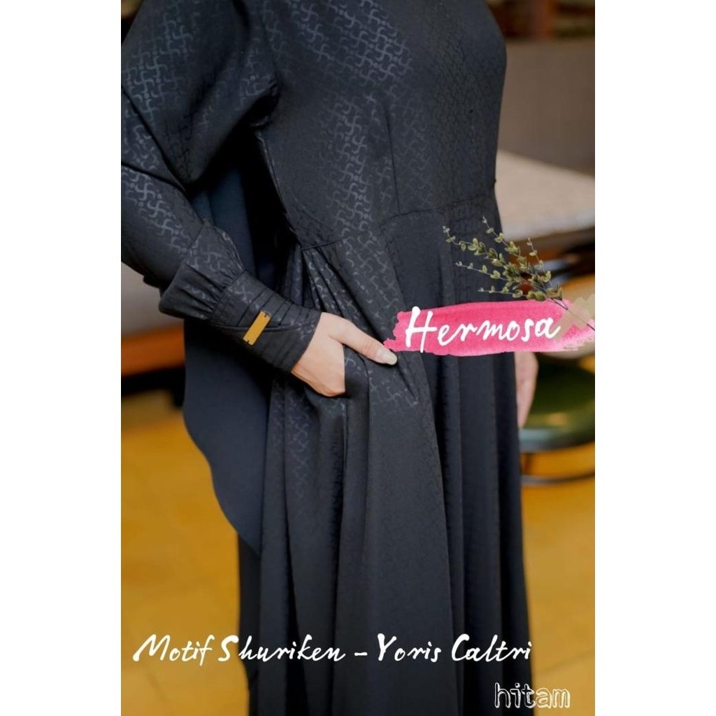 Gamis Hitam Hermosa/Gamis Hitam Murah/Gamis Hermosa Motif Shuriken
