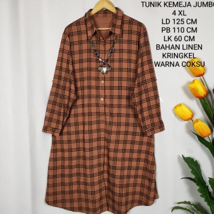Tunik Jumbo Wanita Ld 125 Cm Motif Kotak Kekinian Fit To 4Xl