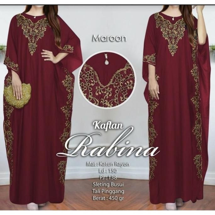 Baju Kaftan Modern Wanita Remaja Gamis Mewah 2022 Lebaran Rabina