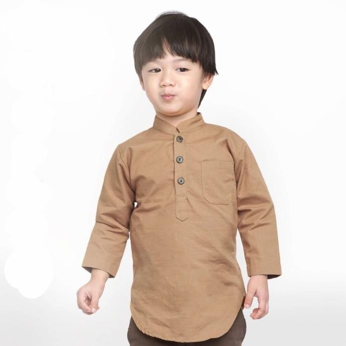 Kemeja Koko Anak Lengan Panjang Coklat Susu 1-10 Tahun Baju Koko Kurta