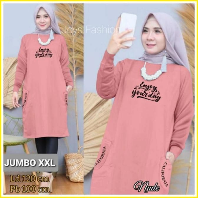 Jf17 Tunik Jumbo Kaos Lengan Panjang Wanita Muslim Ld 120 Terbaru Adem