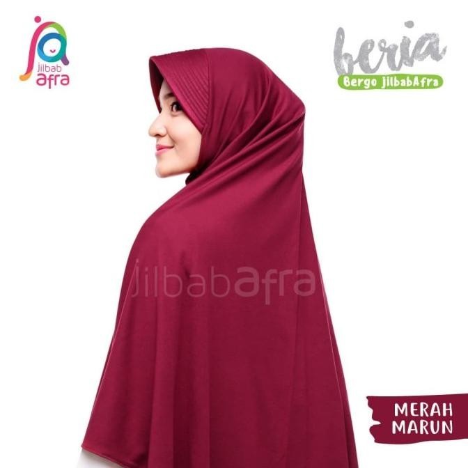 Jilbab Beria Merah Marun - Bergo Jilbab Afra - Hijab Instan Bahan Kaos
