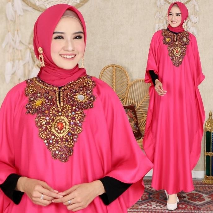 Kaftan Jumbo Pink Ocah / Kaftan Satin Bordir Bunga