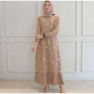 Gamis Wanita Ela Maxi Kekinian Tile Mutiara, Gamis Simple Elegant Dres