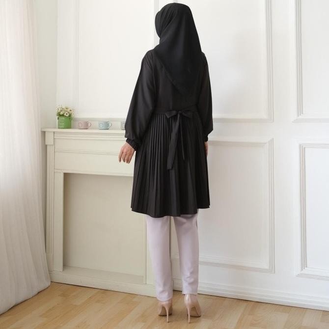 Tunik Wanita Hitam Putih Polos / Tunic Muslim / Top Blouse Cewek Ria