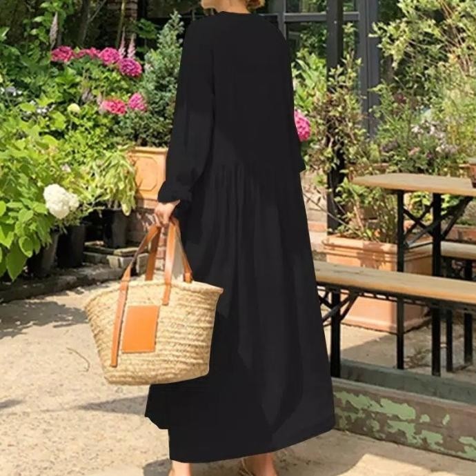 Gaun Maxi Wanita Dengan Model Kaftan Lengan Panjang Dan Bahan Katun