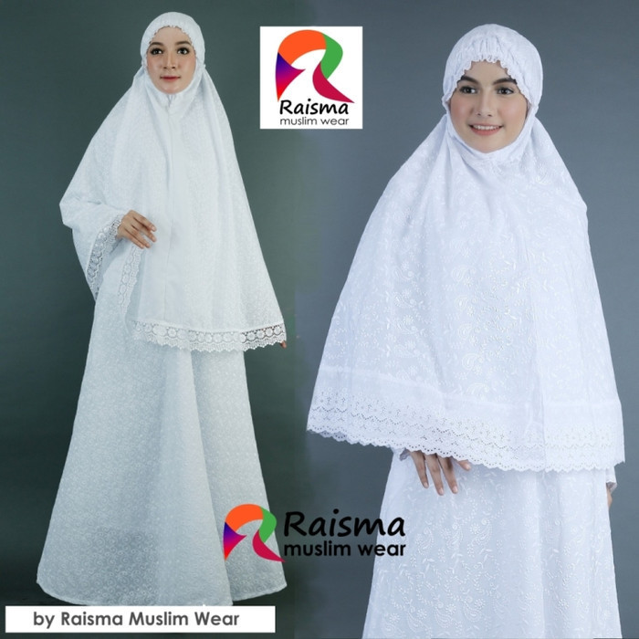 Gamis Putih Set Bergo Bahan Katun Jepang Motif Bordir PromoR33A