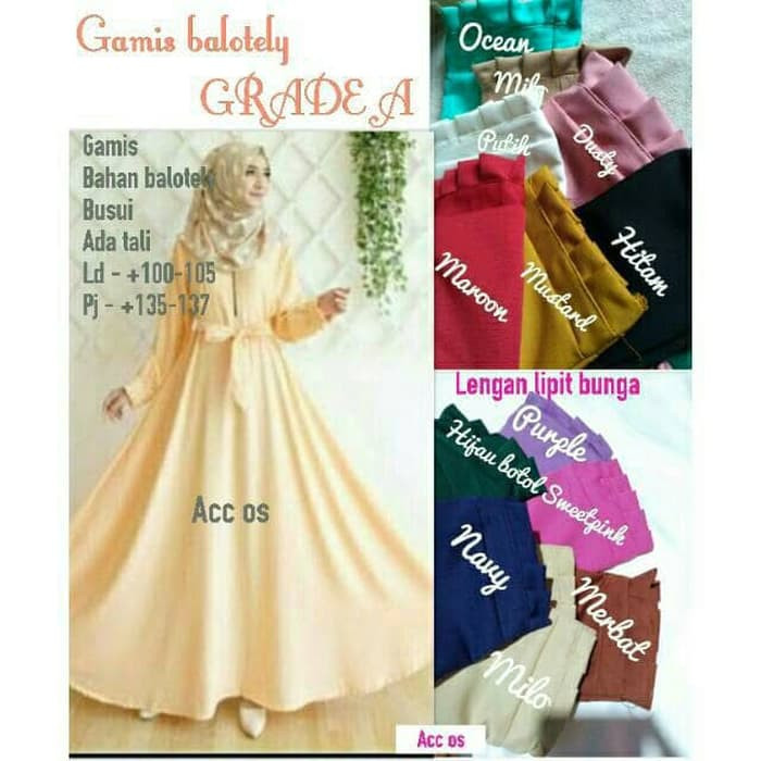 Unik Dan Murah - Grade A Gamis Polos Wolfis Lengan Plipit Bunga HotR33A