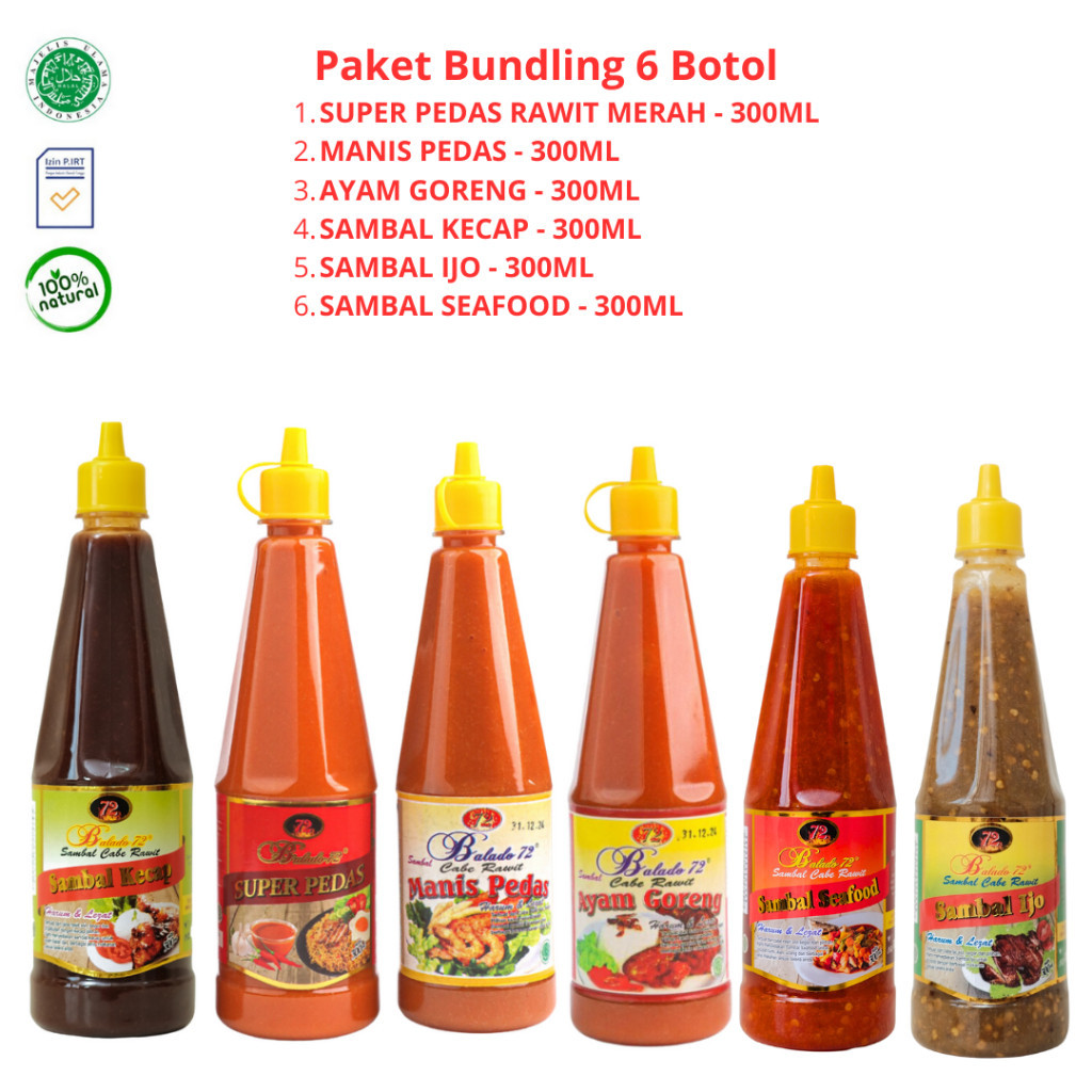 

Balado72 Sambal Cabe Rawit Pedas Bahan Ala 6 Botol 300ml