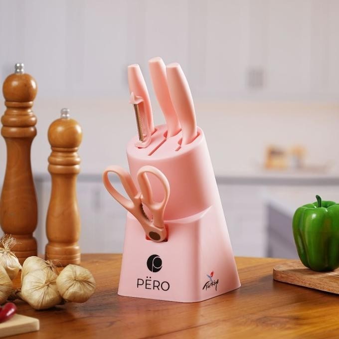 Pero Granite Knife Set Of 6 With Holder Set Pisau Dapur Lapis Granite